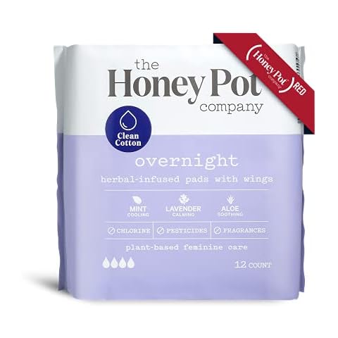 The Honey Pot Company, Herbal-Infused Pads with Wings, Overnight, 12 Count Cover