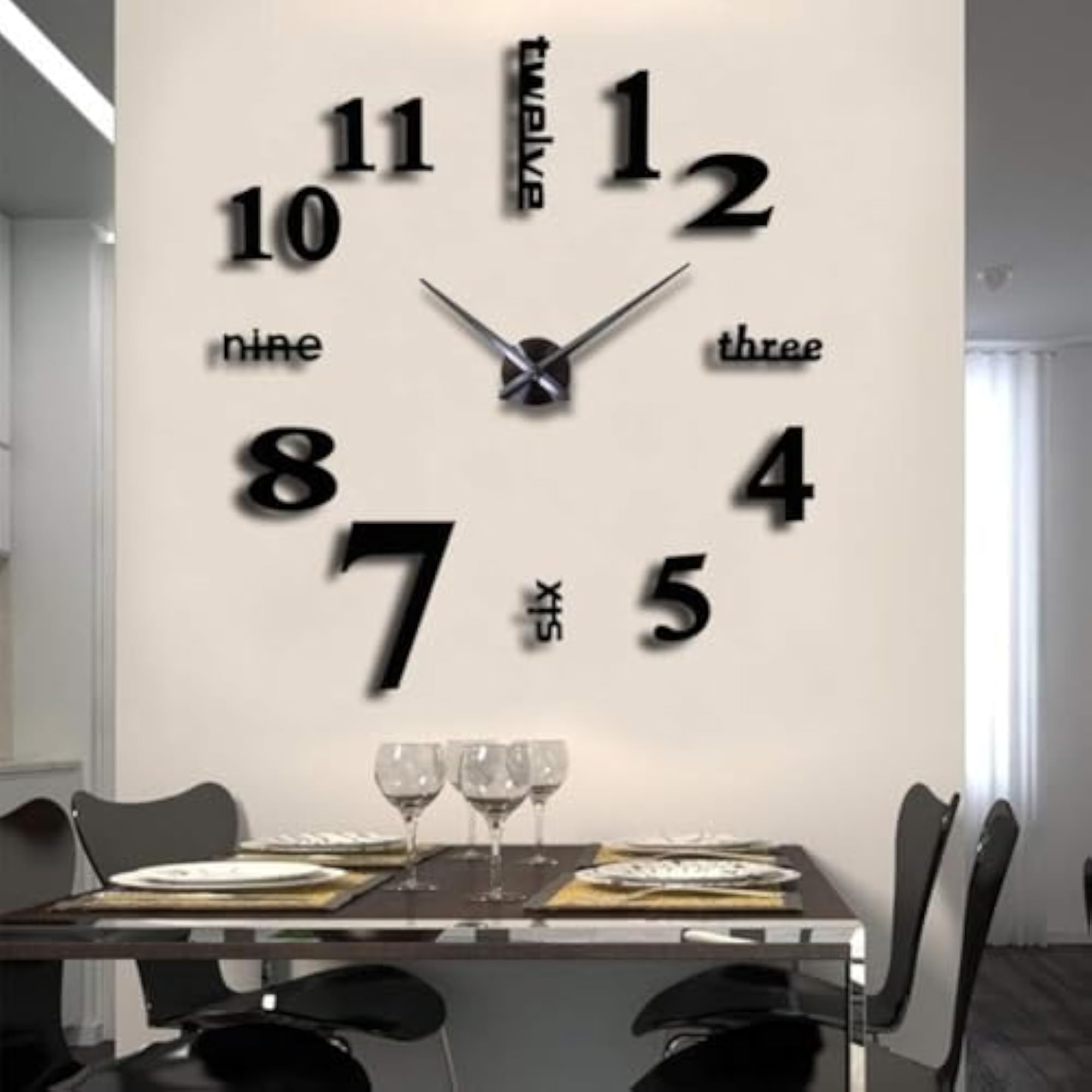 Wall Sticker Clock, 25 x 50 cm, Black