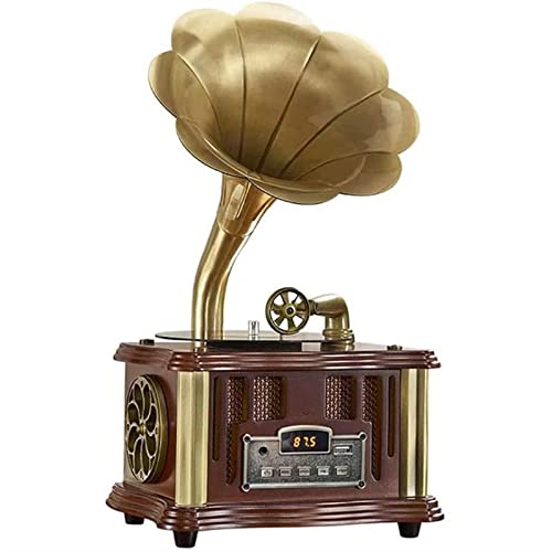 Gramophone phonographe rétro, Tourne-Disque Bluetooth avec klaxon en cuivre et télécommande, Haut-parleurs Doubles Haute… - Les Beatles, Paul McCartney, John Lennon, RIngo Starr, George Harrison Gramophone phonographe rétro, Tourne-Disque Bluetooth avec klaxon en cuivre et télécommande, Haut-parleurs Doubles Haute…