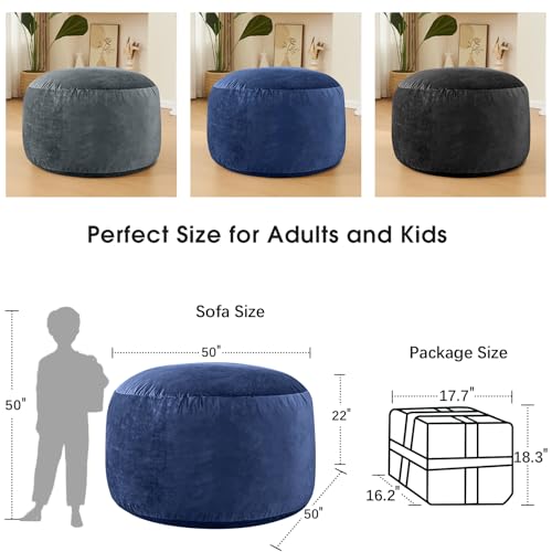 Image of Bean Bag Chairs for Adults - Memory Foam Furniture BeanBag Chair - Kids /Teens Sofa with Soft Micro Fiber Cover - Round Fluffy Couch for Living Room Bedroom College Dorm - 5 ft, Navy