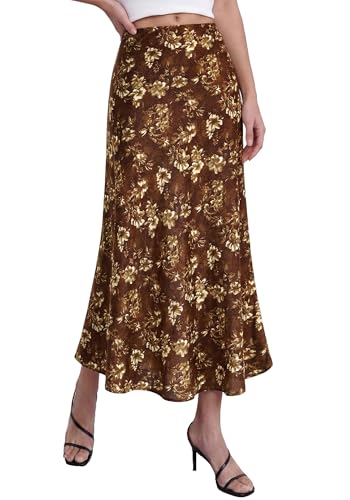 Image of BTFBM Satin Skirts for Women Trendy 2026 Summer Fall | High Waisted A-Line Leopard Print,Floral Print, Business Casual,Cocktail,Wedding Guest,Long Silk Midi Skirt