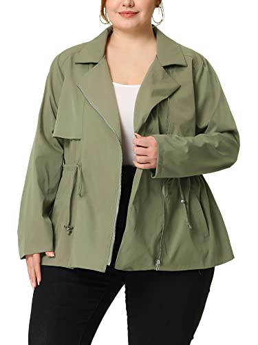Agnes Orinda Plus Size Anorak Jackets for Women Drawstring Waist Trench Coat Utility Jacket ST Patrick's Day 1X Green