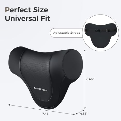 Image of Coverado Car Headrest Pillow, Ergonomic Memory Foam Car Neck Pillow for Driving Seat with Adjustable Strap, Soft PU Leather Breathable Removable Cover Neck Support for Neck Pain Relief