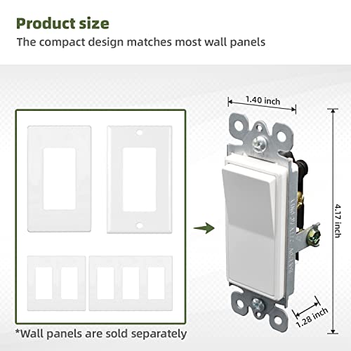 Micmi 3 Way Decora Light Switch Paddle Rocker Residential Grade, 3 Wires Grounding Screw Single Pole 15A 120V/277V Ul Listed (3-Way, 10Pack) #TOP2