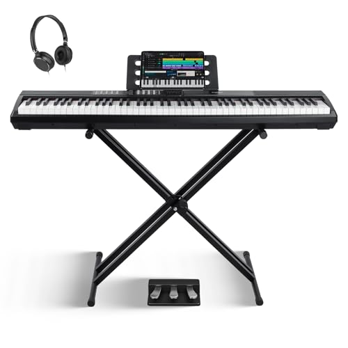 Image of STRICH 88 Keys Weighted Keyboard Piano with X-Style Stand & Sustain Pedal, Hammer-Action Digital Piano, Full-size Electric Piano Keyboard Supports USB-MIDI /Wireless Connect, SDP-120&SKT-01