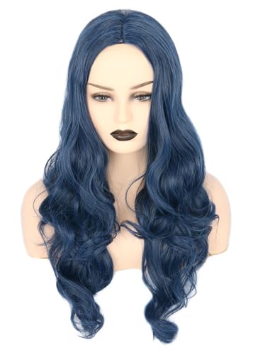 Topcosplay Womens Hair Wig Dark Blue Long Wavy Cosplay Halloween Costume Wigs（1714A