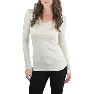 ToBeInStyle Moletom feminino de algodão manga longa gola V Raw Edge ajuste relaxado, Bege mesclado (adulto), G