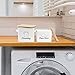 Xbopetda Set of Laundry Powder Bin & Dryer Sheets Holder, Laundry Detergent Powder Storage Box with Scoop, Wooden Lid & Handles, Metal Laundry Dryer Sheet Dispenser for Laundry Room Decor- Cream White