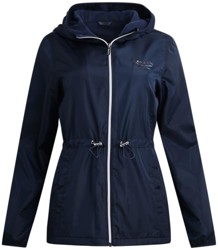 Consejos para Comprar Ropa Azul Marino al mejor precio. 47 Reebok - chamarra cortavientos para mujer - chamarra cortavientos de forro polar resistente al agua para mujer con capucha y cintura ajustable, Azul marino, Large
