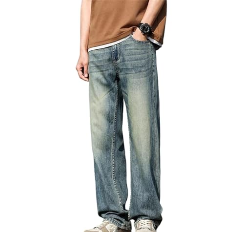 Mens Jeans Casual Loose Fit Stretch Straight Baggy Denim Trousers Comfortable Daily Fashion Pants
