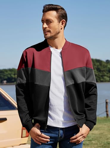 Image of Men's Lightweight Varsity Jacket Casual Bomber Jacket Stylish Color Block Coat
