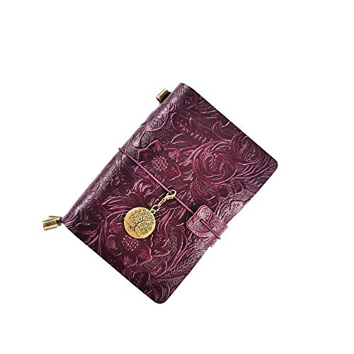 aoaoway Refillable Leather Journal Handmade Purple Leather Notebook with Bookmark for Men & Women Vintage Notepad Sketchbook Perfect for Writing Gifts Travelers (Purple Passport)