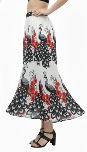 Image of VAGISHA Women's 4-Metre Flared Long Skirt | Skirts for Women Long Length | Long Skirts for Girls | Ethnic & Boho Printed Wear with Elastic Waist | Perfect for Party, Festive & Casual Look