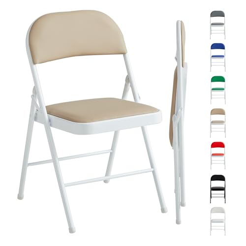 mcc direct Juego de 1 Silla Plegable, Silla Plegable de Piel Sintética con Marco de Metal y Asiento Acolchado, Fácil de Plegar y Almacenar para Hogar, Oficina, Comedor y Recepción (Beige)
