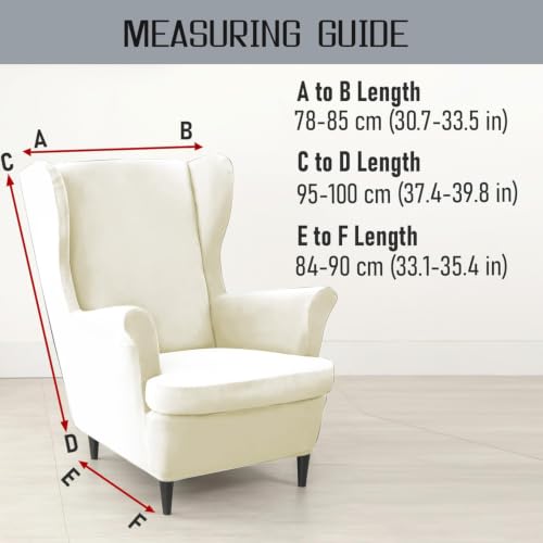 Image of HOKIPO 210 GSM Premium Velvet Stretchable Wingback Chair Cover, Beige (NEW-AR-4761-BGE)