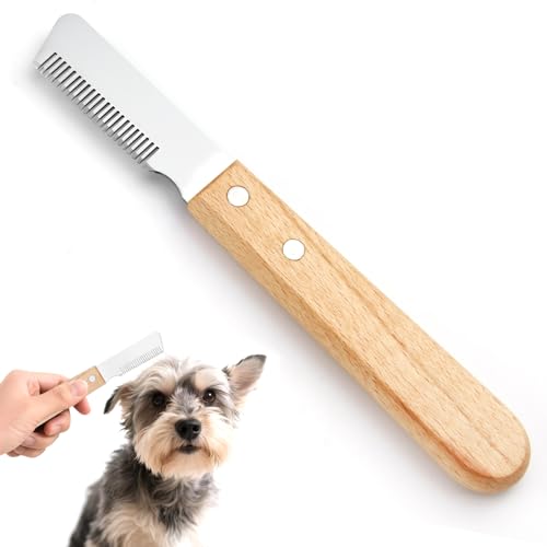 Hunde Trimmmesser für Stumpf Hundes Rauhaardackel Dackel Fein Deckhaar Terrier, Trimmkamm Hund mit Holzgriff, Haustierpflege Werkzeug mit Ergonomisch Geformtem Geschliffenem Edelstahl