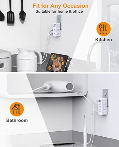 2 Pack Eygde Multi Plug Outlet Extender Surge Protector 1700J, Wall Power Strip With Rotating Plug & 4 Usb Charging Ports (1 Usb C), 3 Side Swivel Outlet Splitter With 6 Spaced Sockets For Home Office #TOP6