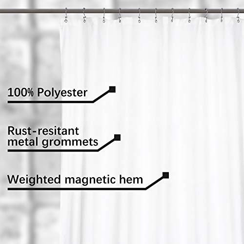 Image of N&Y HOME Extra Wide Extra Long Fabric Shower Curtain Liner 108 x 84 inch, Hotel Quality, Washable, White Spa Bathroom Curtains with Grommets, 108x84