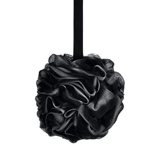 Suave bambú carbón baño negro ducha loofah esponja malla puf cuerpo exfoliante exfoliante plearing limpieza calmante herramientas con cuerda colgante