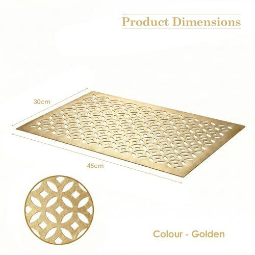 Image of Heart Home Leather Rectangular Table Mats Set of 6 | Washable Placemat /Dining Table Mat for Party, Wedding and Family Functions | Golden