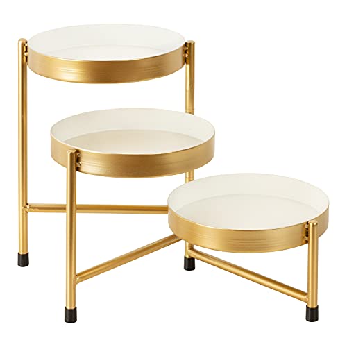 Image of Kate and Laurel Finn 3-Tiered Plant Stand; 7.25 x 7.25 x 10; White and Gold; Decorative Layered Tabletop Plant Stand for Display and Storage