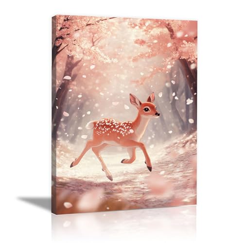 Cerf des cerisiers toile pour habiller un grand mur vide salon chambre 70x100cm