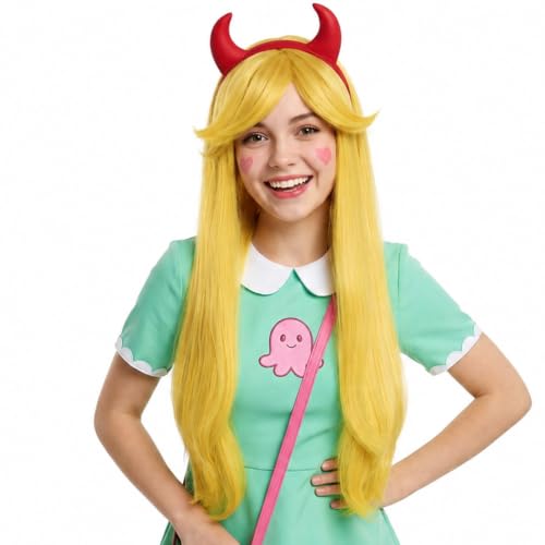 LABEAUTÉ Long Blonde Princess Cosplay Wig with Headband, 24 Inch Resistant Synthetic Hair Natural Looking Golden Blonde Costume Wig Set for Halloween Party Anime Convention