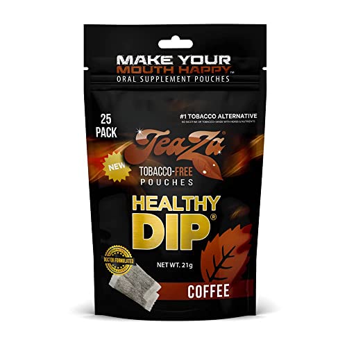 Image of Teaza Herbal Energy Pouches, Tobacco Alternative Nicotine Free, Smokeless Alternative Snuff and Healthy Dip, Tobacco Free Chew Premium Flavored | Coffee | 25 Pouch Pack