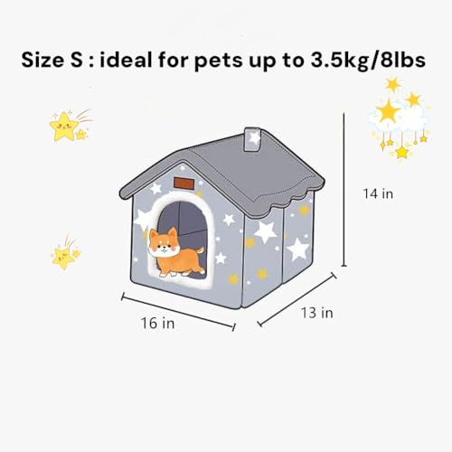 Scnbom Dog House Indoor Puppy Cave Cat Nest Kennel Pet Bed Portable Memory Sponge Foldable Houses with Cushion (Grey, S:Size fits 3.5kg/8lbs (Pets)) - Image 6