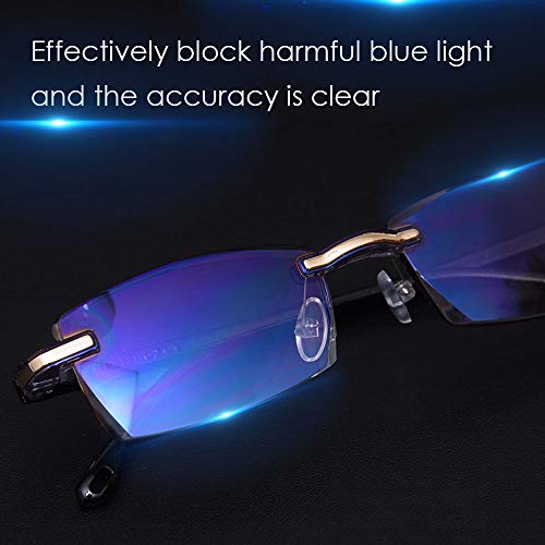 LUFF Rimless Reading Glasses Blue Light Blocking Diamond Cut Edge Design frameless Readers for Men Women Anti Eyestrain(+2.0)