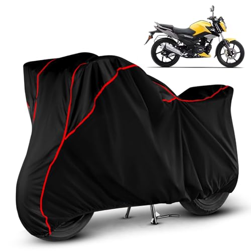 Image of Heavy Duty Waterproof Bike Cover for TVS Raider 125 | All Weather Protection from Rain, Dust, Sun & Scratches | Universal Fit for All Bike & Scooty | Black Red Piping | Raider 125 Bike Cover