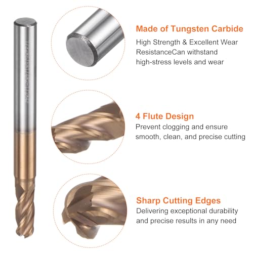 Image of HARFINGTON Ball Nose End Mill 4 Flute 7 /32 inch Diameter 1 /4 inch Shank Tungsten Carbide Uncoated Spiral CNC Router Bits 5 /8 inch Cutting Length Single End Ball Cutting Tool for Carving Engraving
