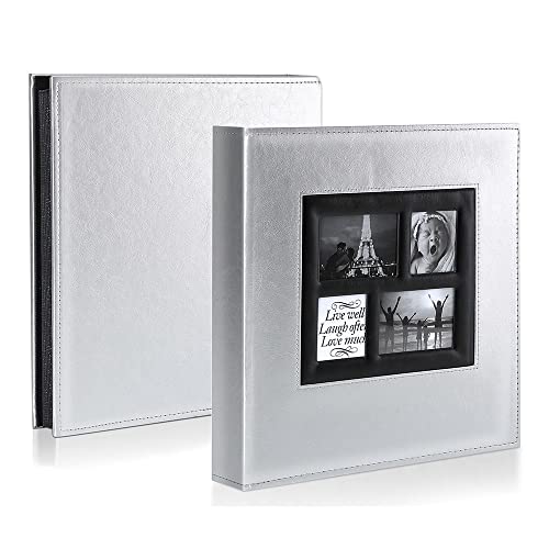 Image of Ywlake Photo Album 4x6 500 Pockets Photos, Extra Large Capacity Family Wedding Picture Albums Holds 500 Horizontal and Vertical Photos Pictures Silver