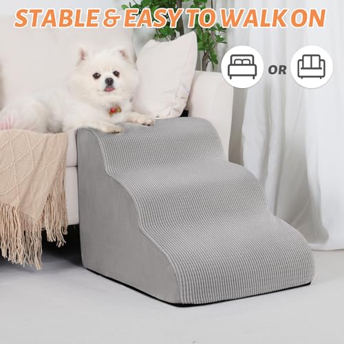 Image of Aodisman Dog Stairs for Small Dogs and Cats,3-Step Pet Ramp for Couch,Chair | 15.7 inch H Non-Slip Sturdy Dog Steps with Curved Ramp for Senior,Short-Legged Dogs,Puppy and Cats to Reach Sofa or Chair
