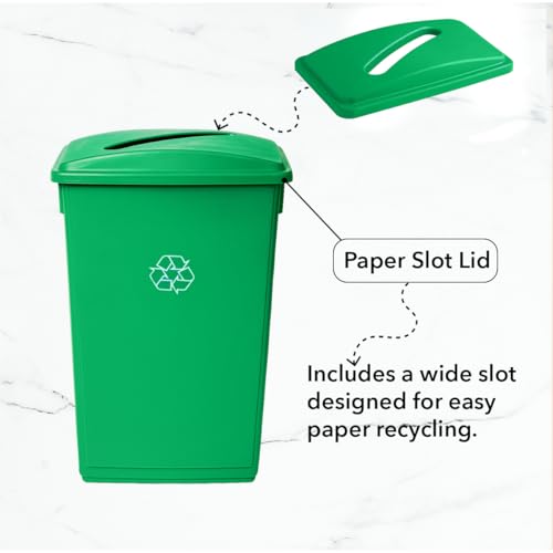 Image of 23 Gallon Slim Rectangular Garbage Can - with Paper Slot Lid - Green