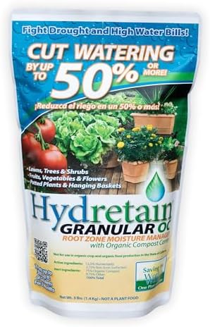 Hydretain Root Zone Moisture Manager - Drought Protection and Moisture Control for Lawns, Gardens, Containers - Reduces Watering, Delays Wilt - Covers up to 1,000 Sq Ft (3 lbs, Granule)