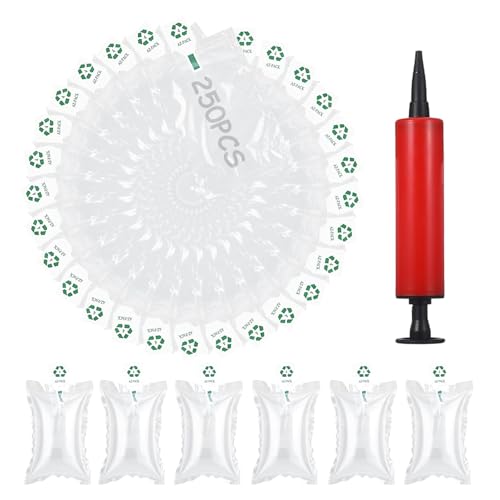 250 Stück Luftpolsterkissen 100×150mm mit Pumpen, PE-Material Luftkissen Verpackungsmaterial Luftpolster Lufttaschen Füllmaterial Stoßdämpfendes Polstermaterial für Versand Transportverpackung