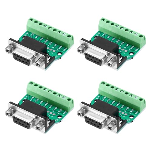 MECCANIXITY DB9 Breakout Connector/RS232 Serial 9 Pin Connector Female Socket 9-pin 2-Row Female Solderless Serial Port for Mechanical Equipment CNC Computers Pack of 4 with Thumb Screws
