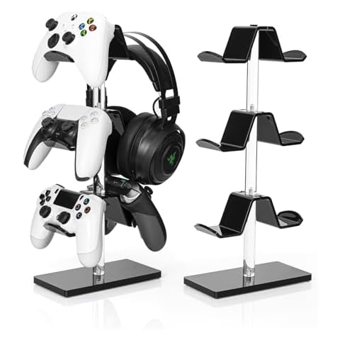 OAPRIRE Controller Holder Headset Stand 3 Tier, Adjustable Acrylic Gaming Controller Stand Compatible with PS4, PS5, XBOX ONE, SWITCH, Universal Design (Black) Cover