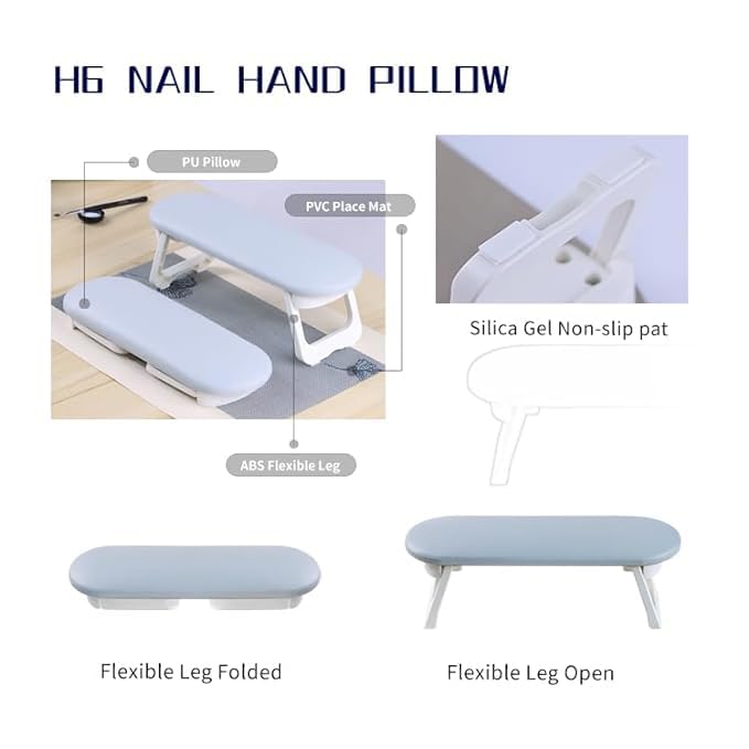 URBANMAC Nail Arm Rest Foldable Manicure Hand Rests Cushion Tool, PU Soft Sponge Hand Rest, Nail Hand Pillow Stand with PVC Table Mat for Acrylic Nails Salon Use 1