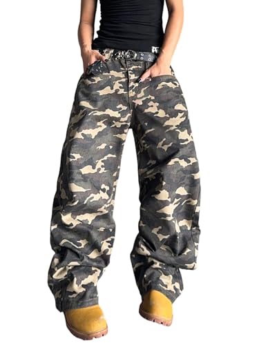 DFGIGT Mens Streetwear Hip Hop Baggy Jeans Wide Leg Skater Denim Pants Loose Long Trousers Jinco Oversized Relaxed Y2k 2000s Extreme Motion Skateboard Camouflage,F20 Camo,Small