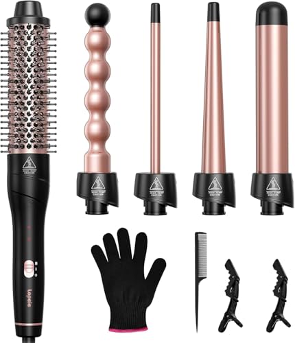 Lopeie 5 in 1 Wand Curling Iron Set, Hair Styling Tools with Thermal Brush and 4 Interchangeable...