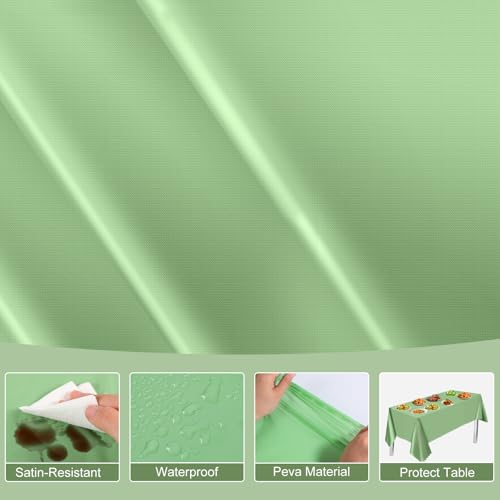 Image of NatNarr 6 Pcs Sage Green Tablecloths Plastic, Scalloped Table Cloth
