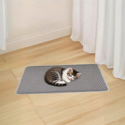 Tappetino per lettiera per gatti, tappetino per lettiera per gatti, tappetino a nido d'ape 60x90cm, tappetino antiscivolo con design a nido d'ape, impermeabile e facile da pulire - Grigio