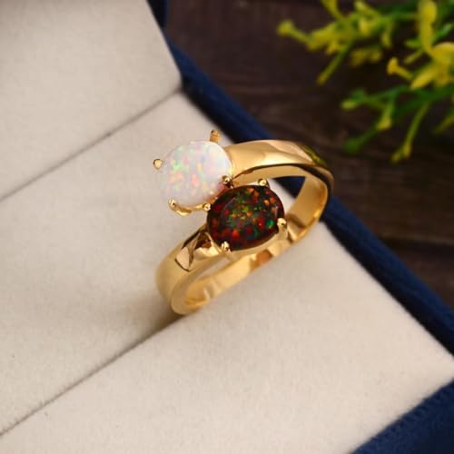 9x7 mm Lab Grown Fire Opal Gemstone Engagement Rings Oval Shape white & Black Opal Stone October Birthstone 925 Sterling Gold Plated Band Ring Promise, Anniversary Gift for Her3