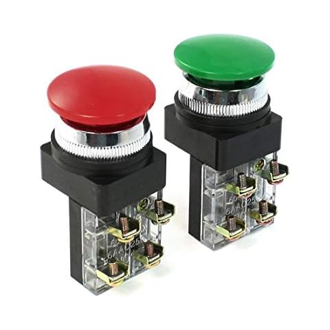 AC 250V 6A 1NO 1NC DPST Momentary Mushroom Head Push Button Switch ( Green1pcs Red1pcs) Cover