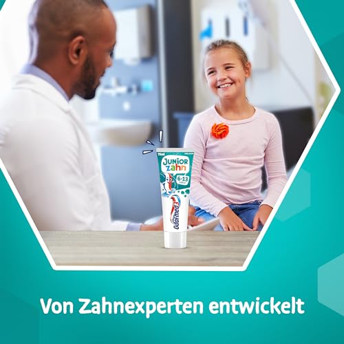 Odol-med3 Juniorzahn Zahnpasta, Zahncreme für Kinder ab 6 Jahren zum Schutz von Milchzähnen und bleibenden Zähnen, 75ml