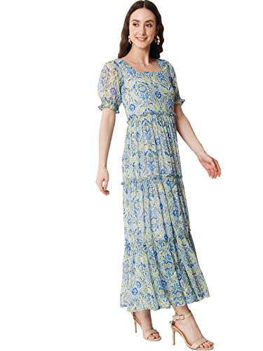 Image of ALL WAYS YOU Women's Casual Tie-Dye Half Sleeve Poly Georgette Ankle Length Dress for Women (A2107DRPR412)