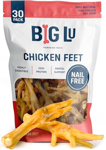 Big Lu Nail-Free Chicken Feet Dog Chews (30-Pack) | 100% Natural Single-Ingredient Treats Rawhide-Free Long-Lasting Rich in Glucosamine and Chondroitin for Joint Health