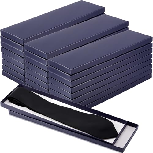 Shinylin 24 Pcs Gift Wrap Tie Boxes Men Women Sock Scarves Gifts Boxes with Lids 14 x 4.3 x 0.75 Bulk Cardboard Paper Gift Box for Father Birthday Wedding Engagement (Navy Blue)
